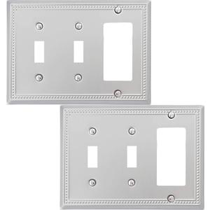 OKAWYC Double Toggle/Single Decorator Light Switch Cover Belaire Beaded Metal Wall Plate, 2-Pack Brushed Nickel 3 Gang, Receptacle Dimmer Light Switch Cover GFCI Outlet Decorative Wallplate, Durable