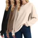 3 Pack Women's Oversized Nursing Tops, Waffle Knit Breastfeeding Zipper Sweatshirt Long Sleeve Maternity Shirts (Medium, Cream White, Coffee, Black)
