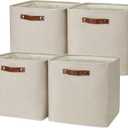 Temary Cube Storage Baskets 13 Inch Cube Storage Bins 4 Pack Baskets for Organizing Shelves Fabric Cloth Bins for Shelf, Home, Closet (Beige)