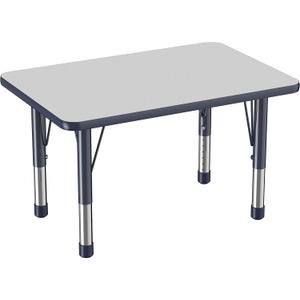 FDP Rectangle Activity School and Classroom Kids Table (24 x 36 inch), Chunky Toddler Leg, Adjustable Height 15-24 inches - Gray Top and Navy Edge