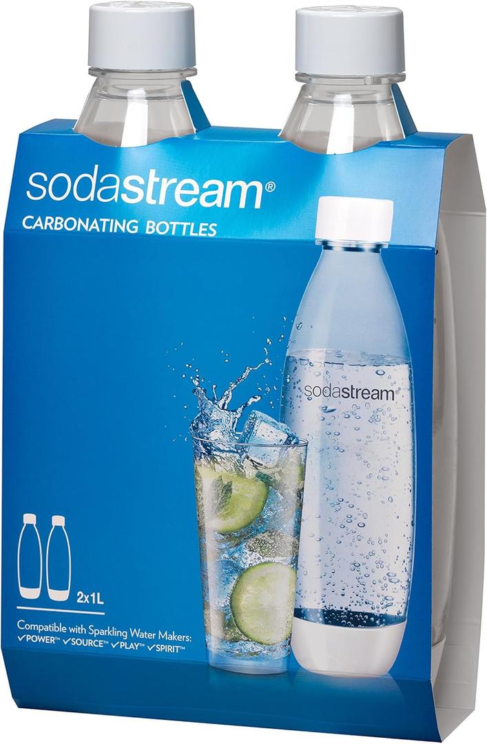 sodastream White 1L Slim Carbonating Bottles Twin Pack, Pack of 2