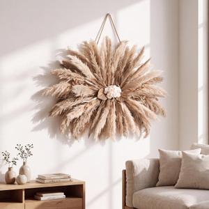 Tigeen 31.5" 138 Pcs Natural Pampas Grass Boho Decor Natural Blades Roses