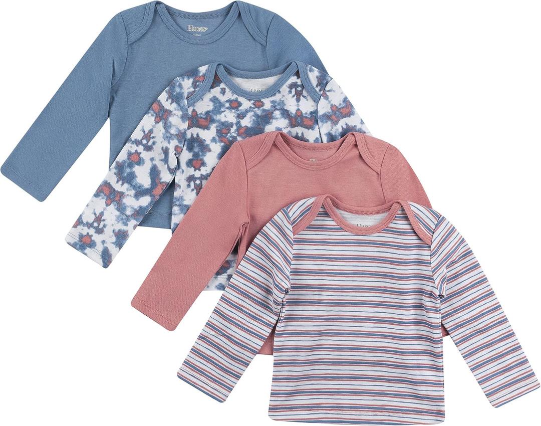 Hanes Baby Long Sleeve T-shirt, Ultimate Flexy Knit Tee for Boys & Girls, 4-Pack