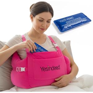 YESINDEED Post Mastectomy Pillow – Recovery Cushion with Strap, Shoulder Loops & Gel Pack – Soft Pink Support Pillow for Breast, Heart, C‑Section & Hysterectomy Recovery (Pink), One Size