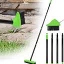 3 in 1 Weeding Wire Metal Brush Tools, Concrete Scrub Deck Brush with Long Handle for Moss, Tough Stains on Paving, Garden, Patio, Pool (Green)