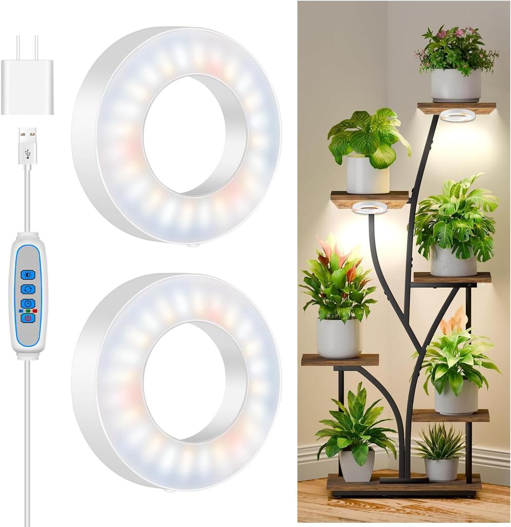 Grow Lights for Indoor Plants, 5000K 96 LEDs Full Spectrum Small Plant Grow Light with 6/12/16H Timer, 3 Color Modes, 3.5" Under Cabinet Grow Lamp for Small Plants, Succulents (2-Head)