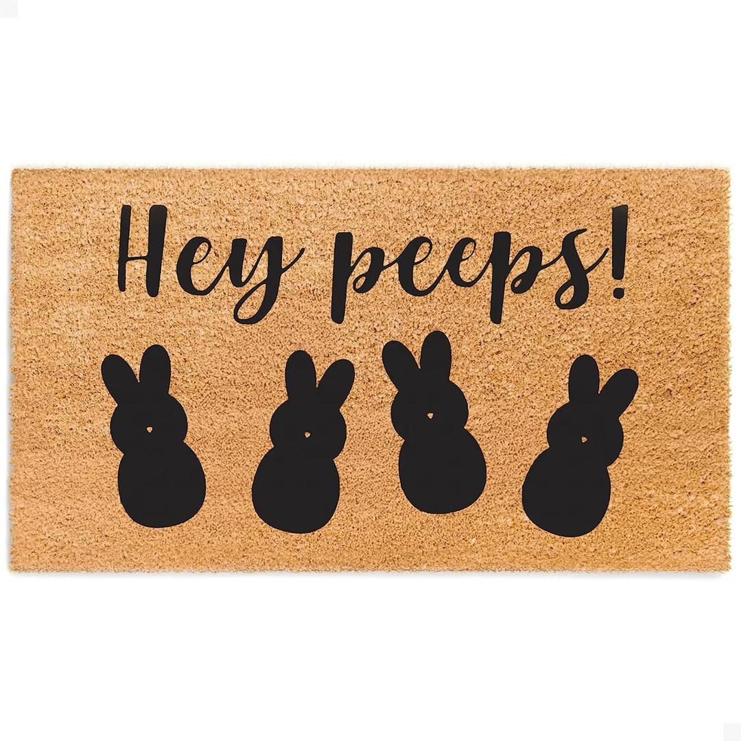 THEODORE MAGNUS Easter Door Mat - Welcome Mat for Front Door with Non-Slip Backing - Durable Doormat - Perfect for Outside Entrance and Entryway Matt - Outdoor/Indoor - Hey Peeps - 17" x 30"