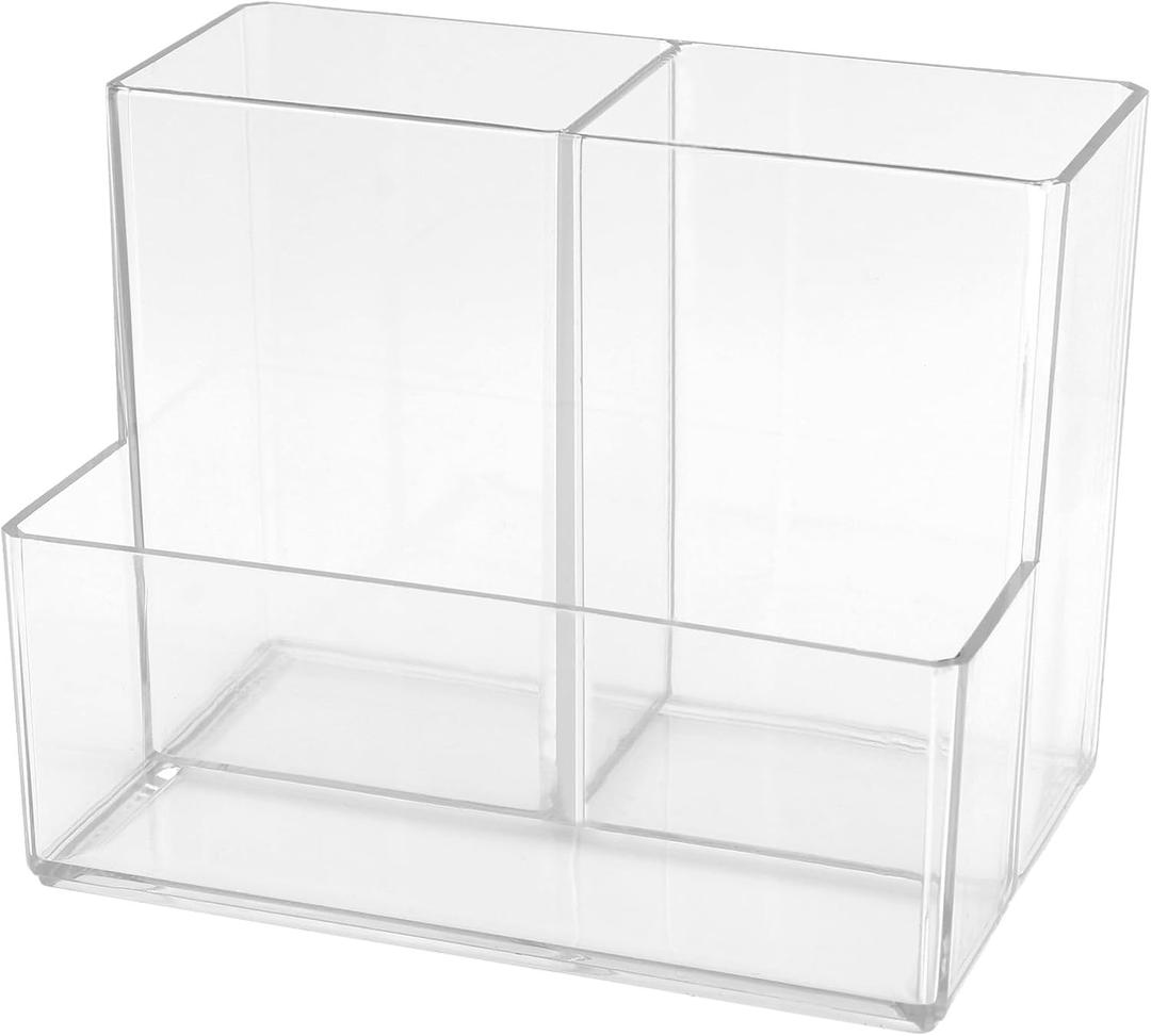 Clear Pen Holder, Plastic Pencil Organizer Cup with 3 Slots, Pencil Holder for Desk, Pen Storage for Marker Card Brushes School Art Stationery Supplies, Home & Office
