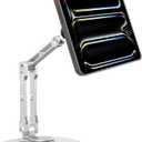 Magnetic iPad Stand for Desk, Foldable Aluminum Alloy Tablet Holder with 360 Adjustable Base | Ergonomic Portable Design for Home Office & Conference Rooms