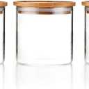 Sweejar 18 OZ Glass Food Storage Jar with Lid(set of 3),Airtight Canisters for Bathroom,Kitchen Container with Bamboo Cover for Serving Tea, Coffee, Spice and More