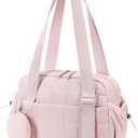 Mini Gym Bag for Women, Small Gym Tote Bag Puffy Quilted Sports Duffel Bag with Wet Compartment and Coin Purse Duffel Bags Dance Yoga Workout Bag for Gifts, Pink