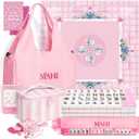 Complete American Mahjong Set with 166 Tiles, Quiet Mahjong Mat, 4 Racks with Pushers, Dice, Chips, Storage Bags & Instruction, Portable Mahjong Game for Travel, Family Game Night & Gifts(Floral Tea)