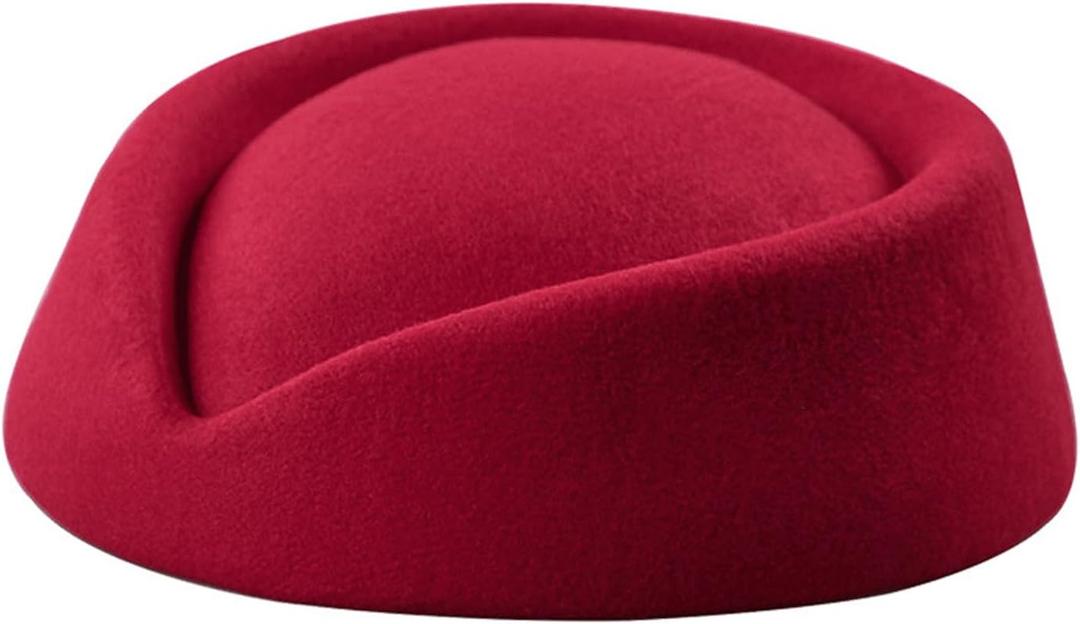 Stewardess Hat Felt Air Hostesses Pillbox Hat Teardrop Fascinator Base Sweet Design (Red)