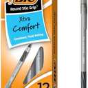 BIC Round Stic Grip Xtra Comfort Black Ballpoint Pens, Medium Point (1.2mm), 12-Count Pack, Perfect Writing Pens With Soft Grip for Superb Comfort and Control