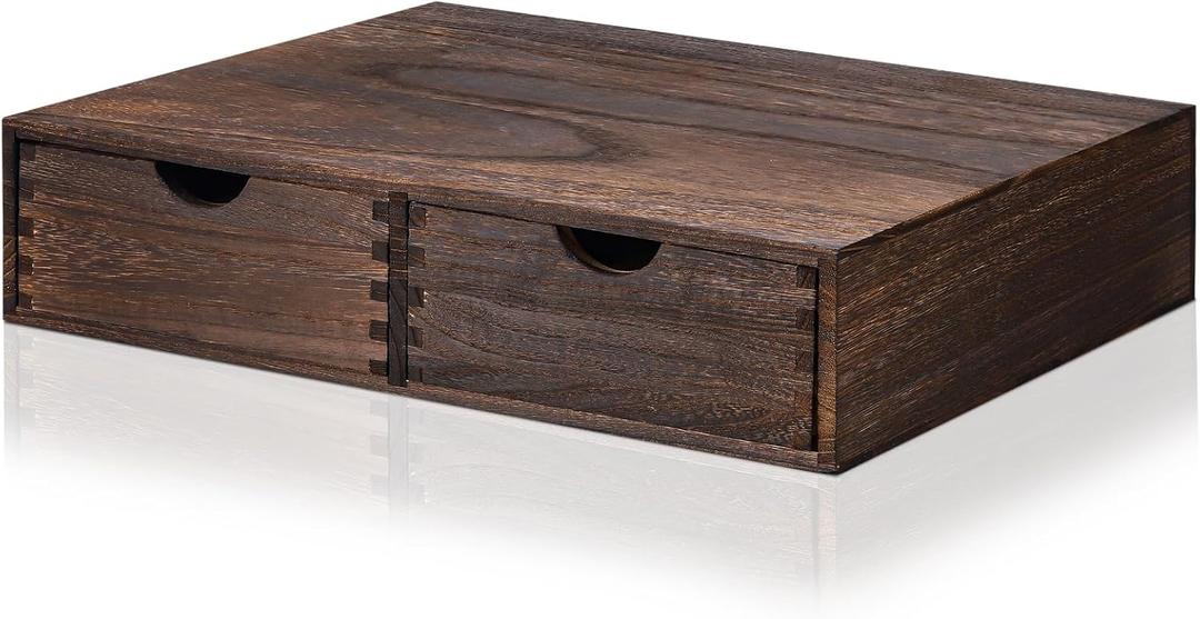 Suzile Coffee Pods Storage Holder Cabinet Vintage Countertop Storage Drawers Wooden Cup Organizer Under Brewe for Home Office Accessories(2 Drawer)