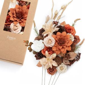Ling's moment Burnt Orange Boho Deluxe Artificial Flowers and Greenery Combo Box Set, Rust Sepia Dried Fake Flower for DIY Wedding Bridal Bouquet, Centerpieces Decor, Floral Arrangement Decor, etc.