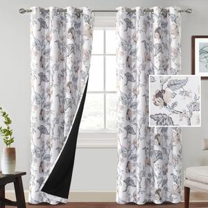 PrinceDeco Floral Curtains 84 Inch Length 2 Panels Set, Farmhouse Curtains for Living Room, 100% Blackout Curtains for Bedroom Thermal Insulated Grommet Top Window Treatment, Cynthia Floral