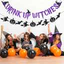 2 x Pre-Strung Drink Up Witches Banner, Glitter Happy Halloween Banner Decorations with Pumpkin Bat Witch Sign for Halloween Party Home Office School Indoor Wall Mantel Hanging Backdrop Garland Decor