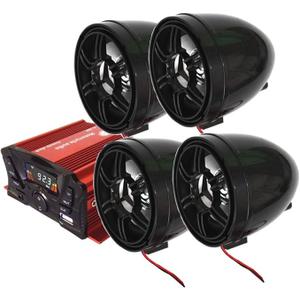 4 Channels UTV ATV Anti-Theft Bluetooth Amplifier Sound System Hand-Free Speakers FM USB Audio System Stereo Remote Control Anti-Theft Police Guard-Alarm 4X 3 Inch Speakers