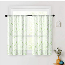 MRTREES Sheer Tier Curtains Rod Pocket, Short Sheer Voile Kitchen Tiers, Leaves Embroidered Christmas Cafe Curtains Small Window Treatment for Bathroom(2 Panels, 30x30 Inches, Green Wheat Spike)