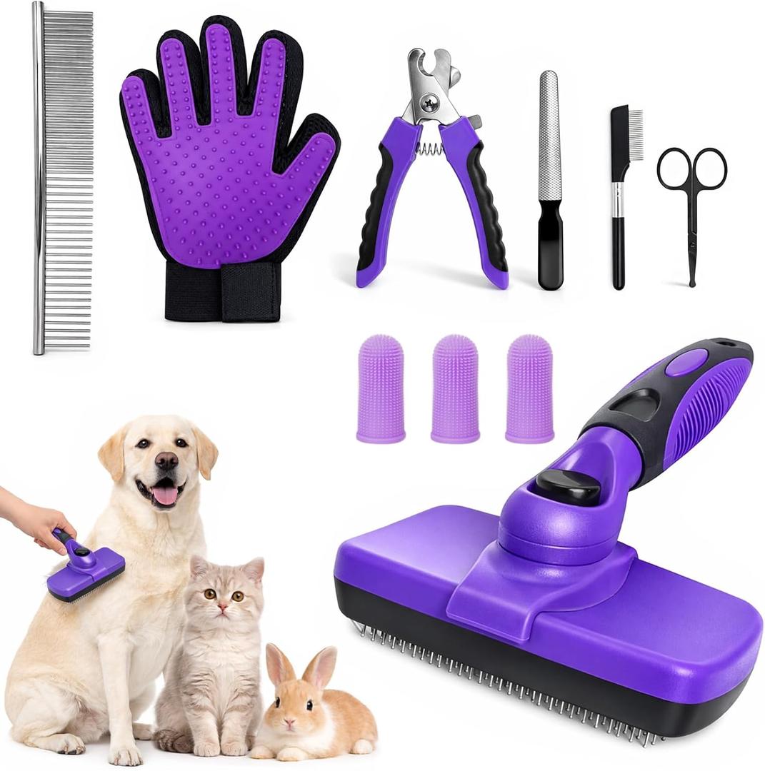 10PCS Dog Grooming Kit & Puppy Bathing Supplies, Dog Washing Kit with Dog Brush, Deshedding Tool, Grooming Gloves, Nail Clippers  Cat Grooming Kit for Long Hair & Rabbit Grooming Kit