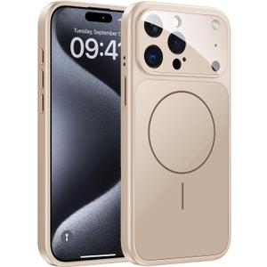 TOBOVON for iPhone 15 Pro Case with Camera Lens Protector, Compatible with MagSafe, Slim Matte Magnetic Shockproof Phone Cover for iPhone15 Pro, Gold