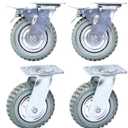 8 inch All Swivel Caster Wheels, Heavy Duty 4Pcs Pack Anti-Skid Rubber Swivel Casters with 360 Degree Top Plate (2 with Brakes Lock & 2 Without)