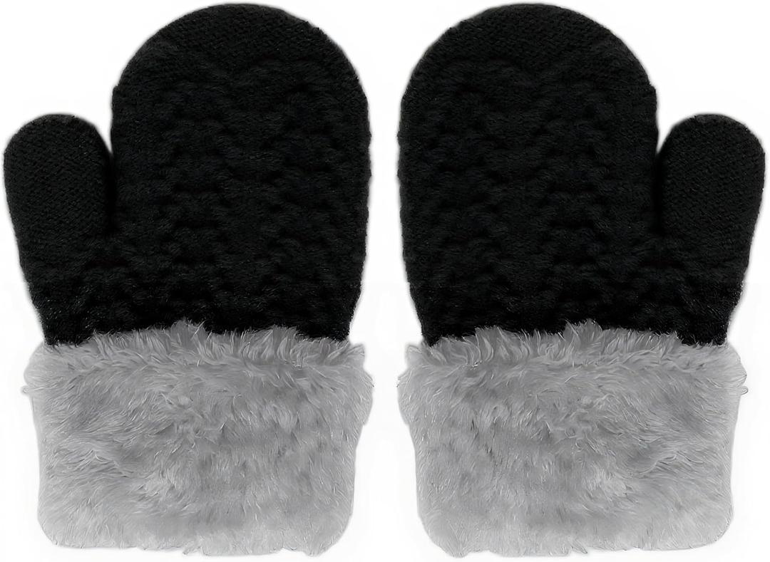 Kids Toddler-Winter-Knit-Mittens Warm Thick Fleece Snow Gloves for Cold Weather Outdoor 2-6Years Boys Girls (Black)