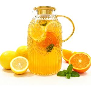 Amzcku Glass Pitcher with Lid, 101 oz/ 3 Liter Vintage Water Pitcher,Water Carafe for Cold Brew, Coffee, Lemonade, Iced Tea,Beverage, Heat Resistant Water Glass Jug 1Pack