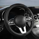 38cm Car Steering Wheel Cover, Universal 15 inch, Microfiber Breathable Ice Silk,Warm in Winter and Cool in Summer, Anti-Slip, Odorless, Easy to Install (BLACK)