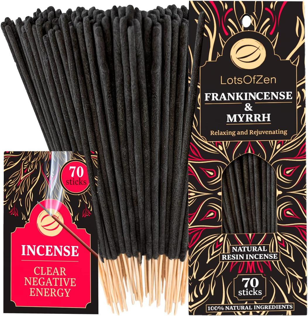 Frankincense and Myrrh Incense Sticks (70 Pack)  Long Burning Natural Resin Smudge Kit for Spiritual Cleansing, Meditation & Energy Balance