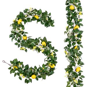 U'Artlines 4Pcs Total 24 Ft Artificial Lemon Garland Spring Summer Faux Fruit Vine Garlands with Greenery for Door Wall Mantle Wedding Party Table Decorations