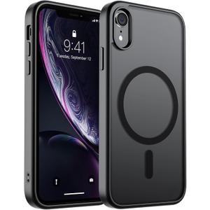 SUPFINE Magnetic for iPhone XR Phone Case(Compatible with MagSafe)(Military Grade Drop Protection) Slim Translucent Matte Shockproof with Anti-Fingerprint Phone Cover,Black