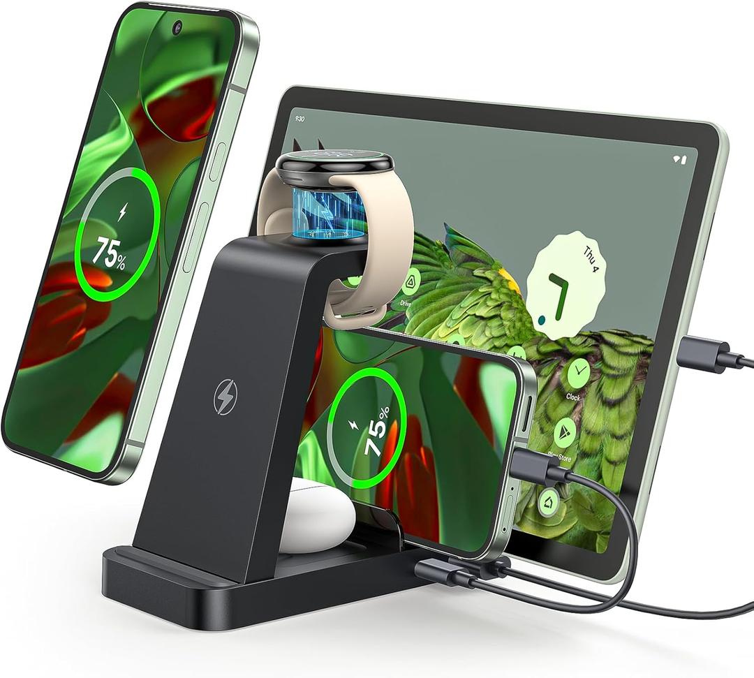 5 in 1 Wireless Charger Station for Google Pixel Watch 3/2, Fast Charging Stand Dock for Multiple Devices: Pixel 10 Pro XL/10 9 8 7 6 Pro/10 Pro Fold/Pixel Tablet/iPhone/iPad/Earbuds with 36W Adapter