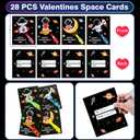 28 Pack Valentines Day Gifts for Kids ,Space LED Finger Lights with Valentine Cards Exchange Gifts School Classroom Prizes Valentines Day Gifts for Kids Boy Girl Valentine Party Favors