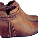 Womens Wedge Ankle Boots Braided Fringe Strap Western Heeled Fall Booties Dress Shoes (Brown) 9