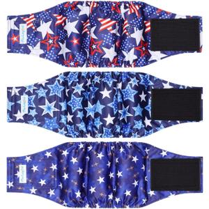 Paw Legend Washable Dogs Diapers Male Dog Belly Bands for Male Dogs Diapers Reusable Puppy & Doggie Diapers Male (3 Pack, XX-Large) (Star Pattern)