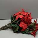 6 Pack Poinsettias Artificial Christmas Flowers Red 5 Heads Velvet Poinsettia Floral Bouquet Winter Holiday Indoor Outdoor Xmas Tree Ornament Porch Home Garden Decoration