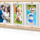 1 Pack 4x6 Rotating Photo Frame Rustic Wooden Picture Frames, Double Side-Display 6 Photos, Floating Photo Frame Family Frame for Tabletop Display (NATURAL WOOD)