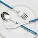 Travel Utensils Set, 4pcs Stainless Steel Reusable Cutlery, Portable Silverware Lunch Box for Camping and Office, Include Fork Spoon Knife with Case (Blue)