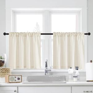 NICETOWN Farmhouse Linen Short Curtains for Living Room Bedroom, Back Tab Pocket Curtain Tiers for Kitchen Cupboards Cabinet Cafe Curtains for Bathroom Privacy, 2 Panels, 55" W x 30" L, Natural