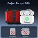 DASFOND Armor Cover AirPods 3 Generation Case, Military Grade Full Body Shockproof Protection Hard Case, Support Wireless Charging with Keychain, Magnetic Lid, Front LED Visible, Red