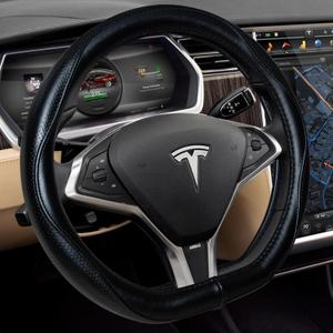 Heavy Duty Pure Cowhide Steering Wheel Cover for Tesla Model Y/3 2016-2025 2026 Highland/Juniper, Black,14 Inch Small Sized, Custom-Fit Genuine Leather Steering Wheel Cover for Tesla Black