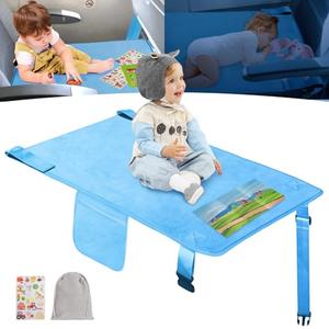 Gocozy Toddler Airplane Bed, Travel Essentials for Kids, Soft Toddler Airplane Travel Essentials with Sticker Book, Light Blue