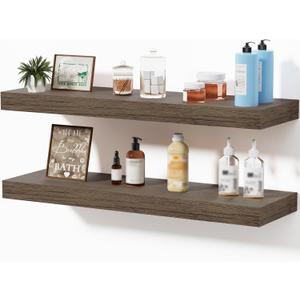 Floating Shelves for Wall, Bathroom Shelves Over Toilet, Wall Shelves & Book Shelf for Room, Hanging Shelf, Modern Wooden Mounted Floating Shelves, 24x7x1.5 in (Smoke Gray, Set of 2)