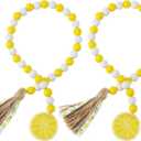 2 Pieces Lemon Wood Bead Garland with Tassels Farmhouse Rustic Lemonade Bead Garland with Lemonade Sign Summer Lemonade Slice Tiered Tray Decor Prayer Boho Bead for Holiday Home Decor (Bright Color)