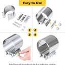 Kshineni 2.5 Inch Exhaust Clamps, Lap Joint Band Clamp 2.5" Stainless Steel Coupler Exhaust Muffler Band Clamp (2 Pcs)