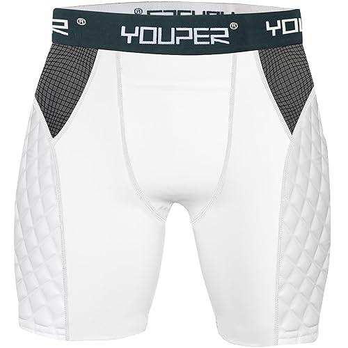 Youper Adult Elite Compression Padded Sliding Shorts w/Cup Pocket for Baseball, Football (White, Small)