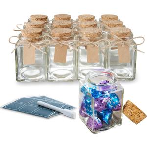Square Glass Jars with Lids - Set of 12 Mini Glass Jars with Corks for Wedding & Party Favors, DIY Crafts, Potions, Spices & Candy, 3.4 oz