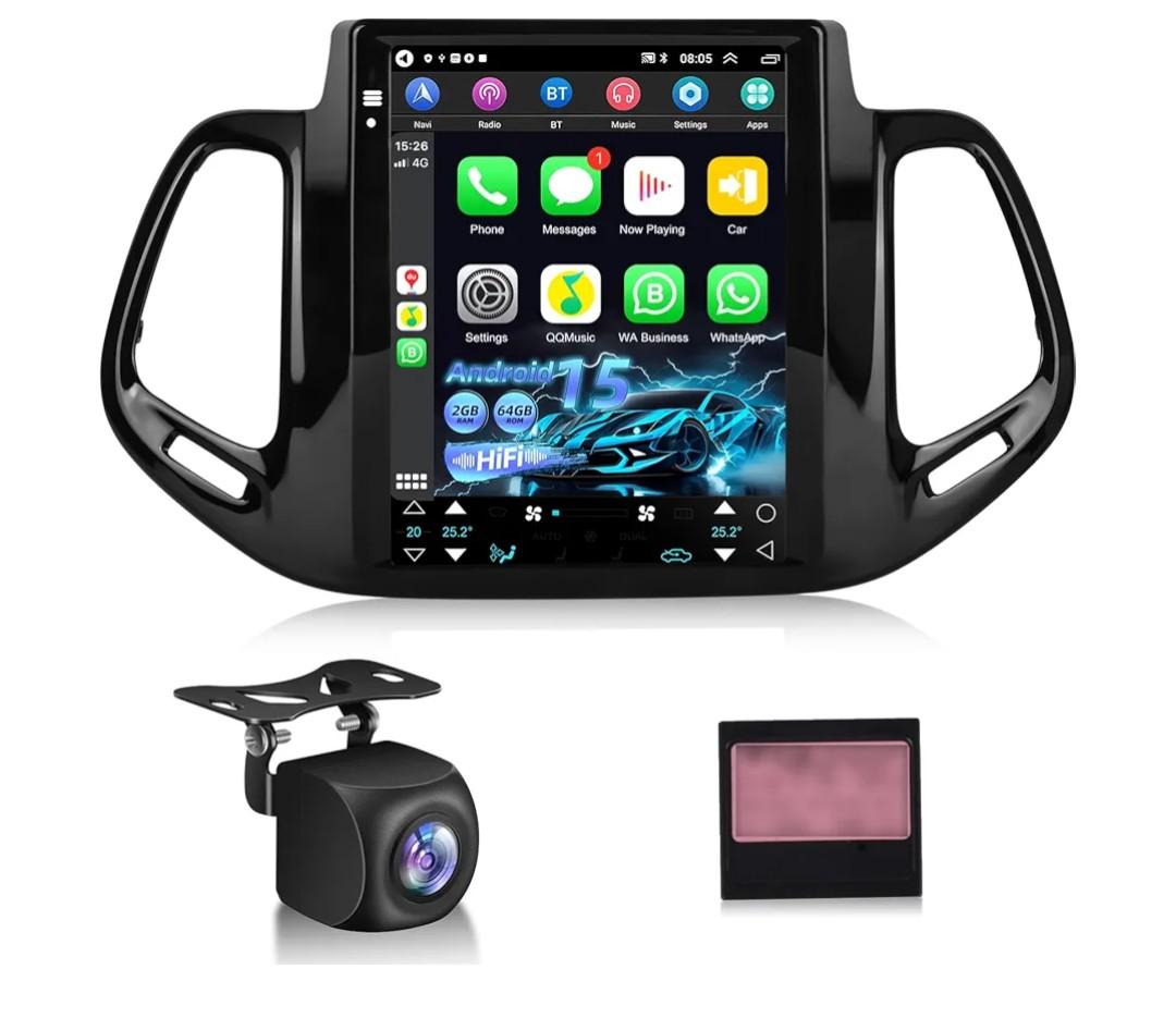 9.7 Inch Car Stereo for Jeep Compass 2017 2018 2019, 2+64G Android Touchscreen Radio with Wireless Carplay & Android Auto/WiFi/HiFi/GPS Navigation/Mirror Link/SWC,